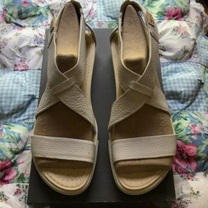 Ecco Damara White Leather Sandals, Size 11-11.5